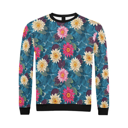 Water Lily Pattern Print Design WL05 Men Long Sleeve Sweatshirt