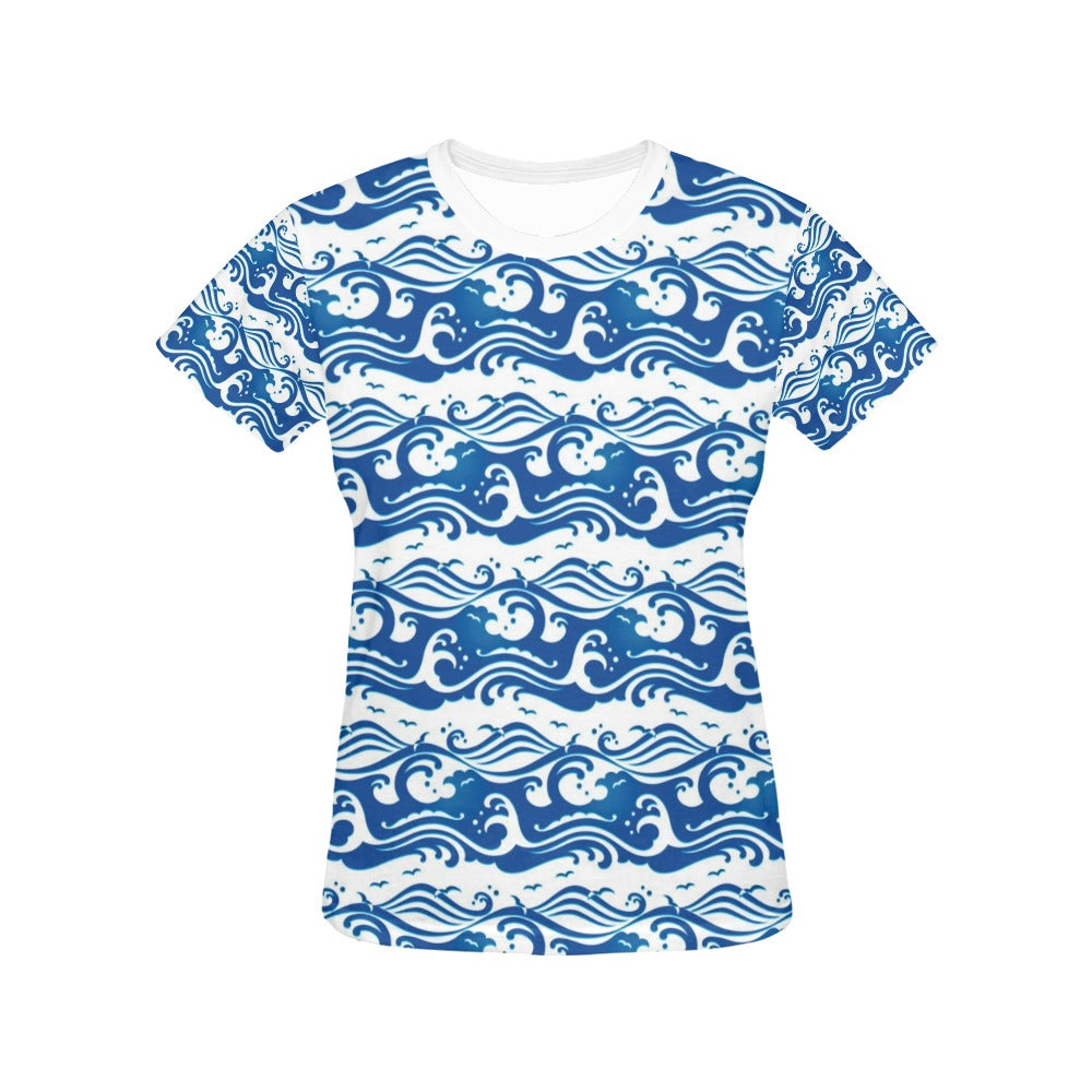 Wave Print Design LKS303 Women's  T-shirt