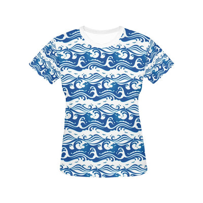 Wave Print Design LKS303 Women's  T-shirt