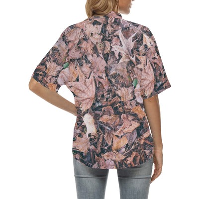 Camouflage Realistic Tree Leaf Print Women's Hawaiian Shirt