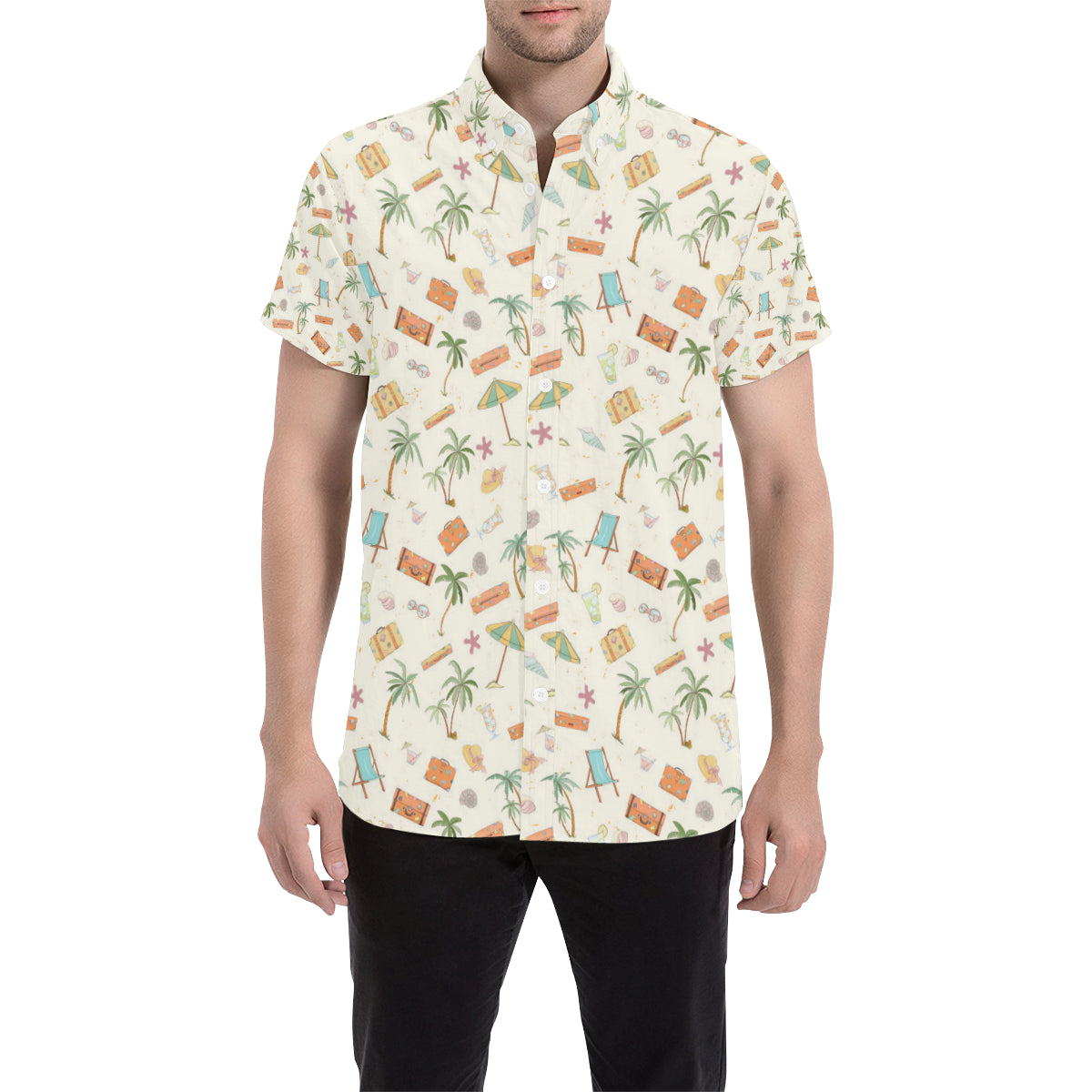 Beach Themed Pattern Print Design 05 Men's Short Sleeve Button Up Shirt