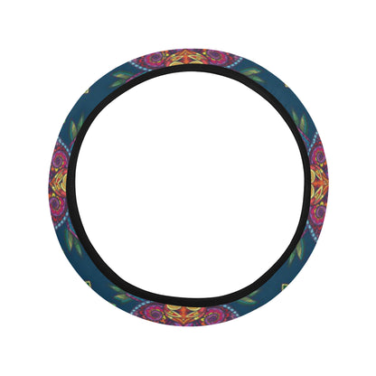 lotus Boho Pattern Print Design LO04 Steering Wheel Cover with Elastic Edge