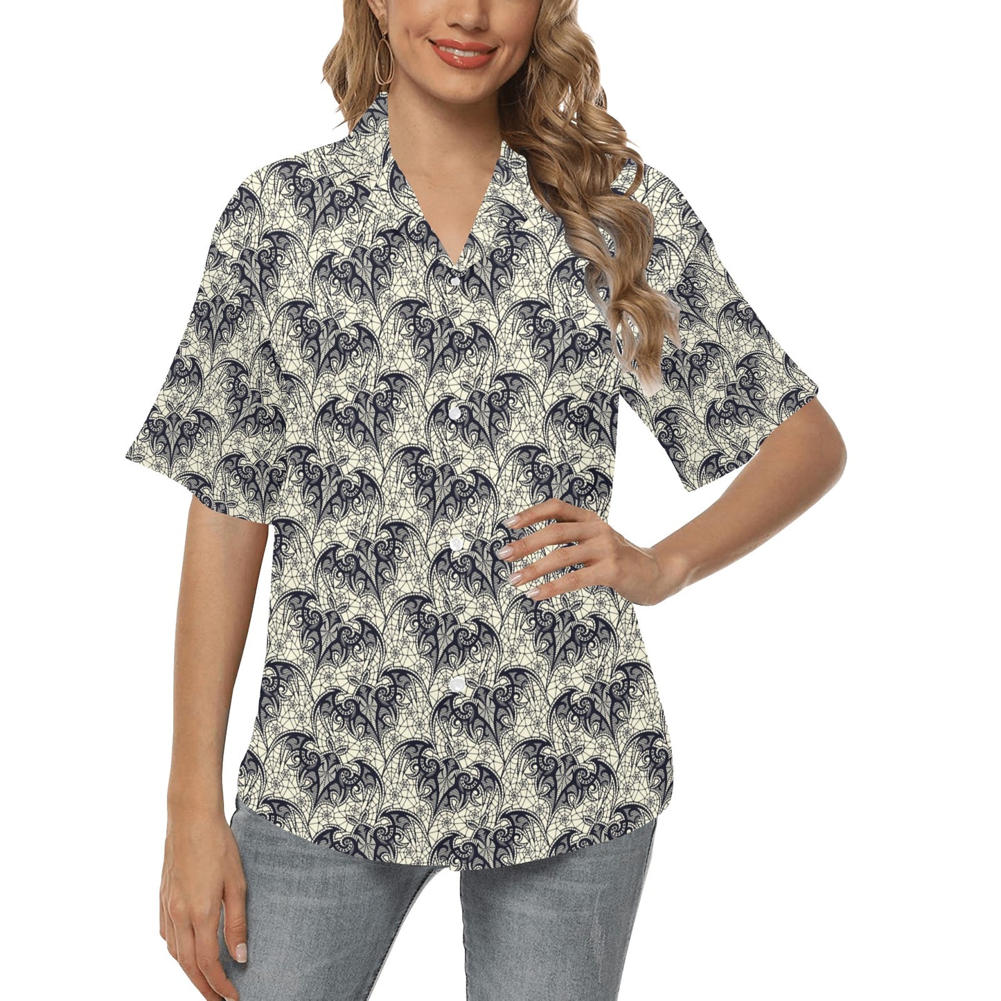 Bat Tribal Pattern Print Design 06 Women's Hawaiian Shirt