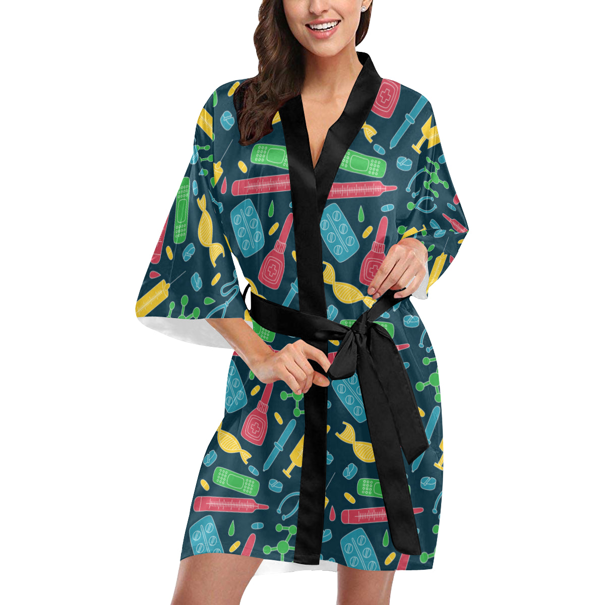 Phlebotomist Pattern Print Design A03 Women's Short Kimono