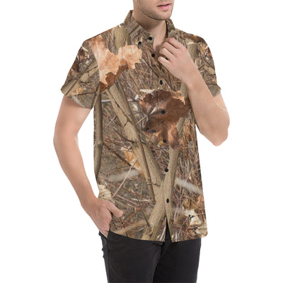 Camo Realistic Tree Forest Autumn Print Men's Short Sleeve Button Up Shirt