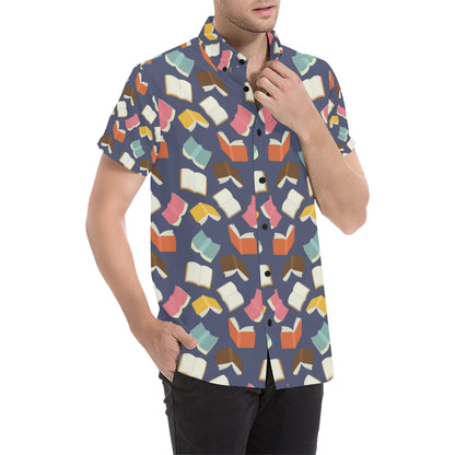Book Pattern Print Design 01 Men's Short Sleeve Button Up Shirt