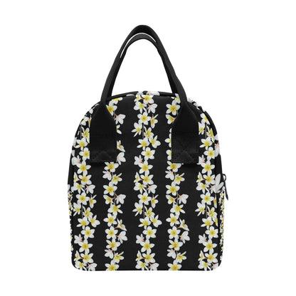 White Plumeria Pattern Print Design PM08 Insulated Lunch Bag