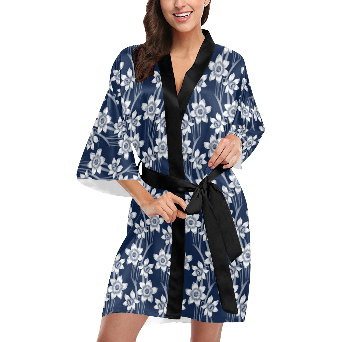 Daffodils Pattern Print Design DF09 Women's Short Kimono