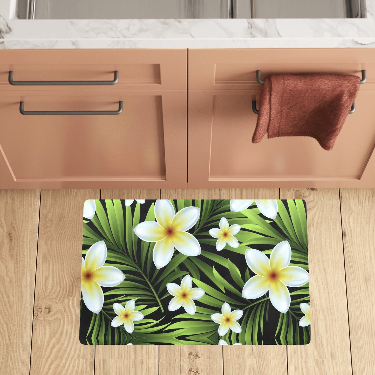 White Plumeria Pattern Print Design PM06 Kitchen Mat