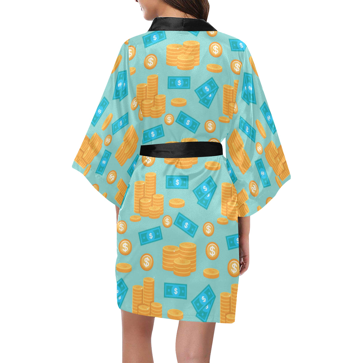 Money Pattern Print Design 03 Women's Short Kimono