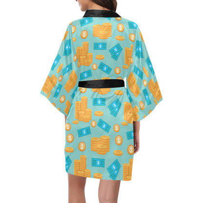 Money Pattern Print Design 03 Women's Short Kimono