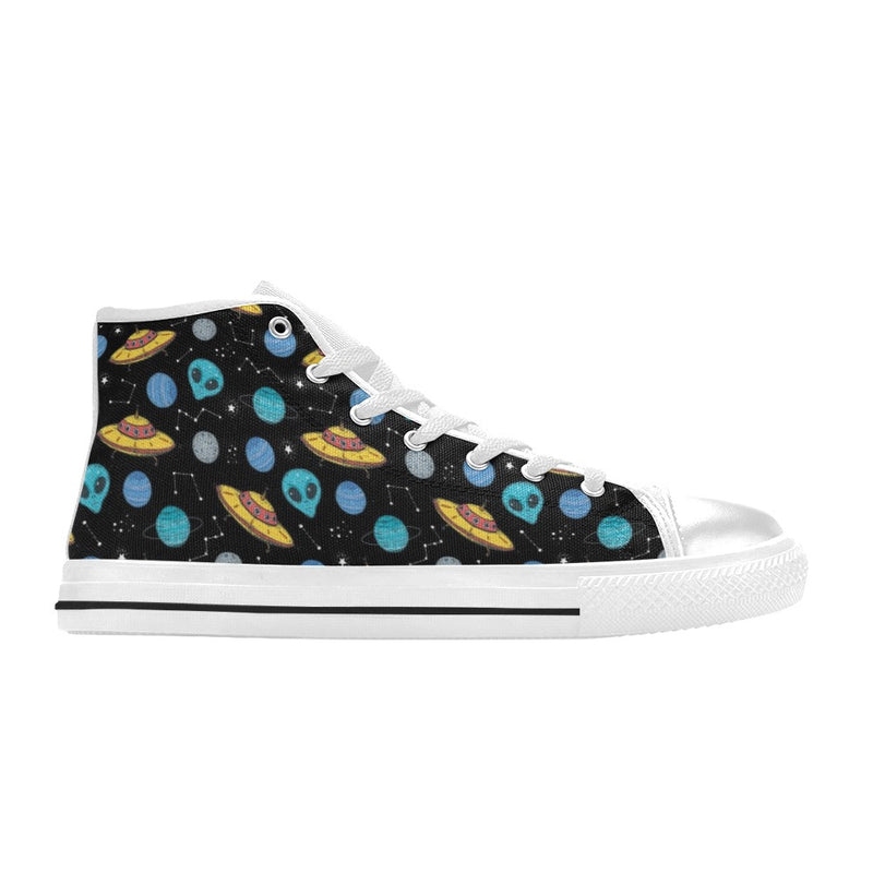 UFO Alien Print Design LKS306 High Top Women's White Shoes