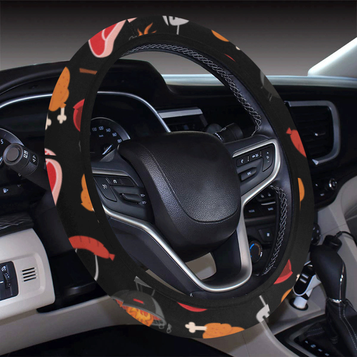 Barbecue Pattern Print Design 04 Steering Wheel Cover with Elastic Edge