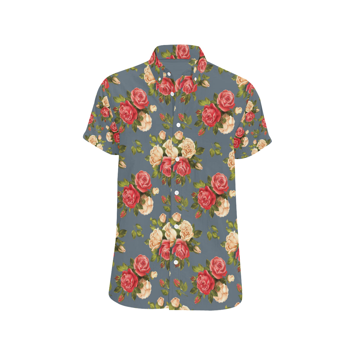Rose Pattern Print Design RO017 Men's Short Sleeve Button Up Shirt