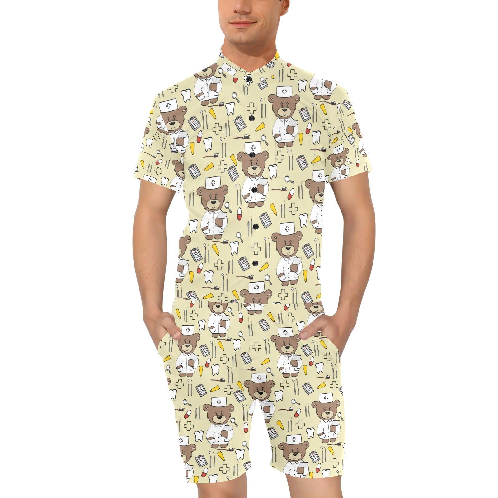 Nurse Bear Pattern Print Design A02 Men's Romper