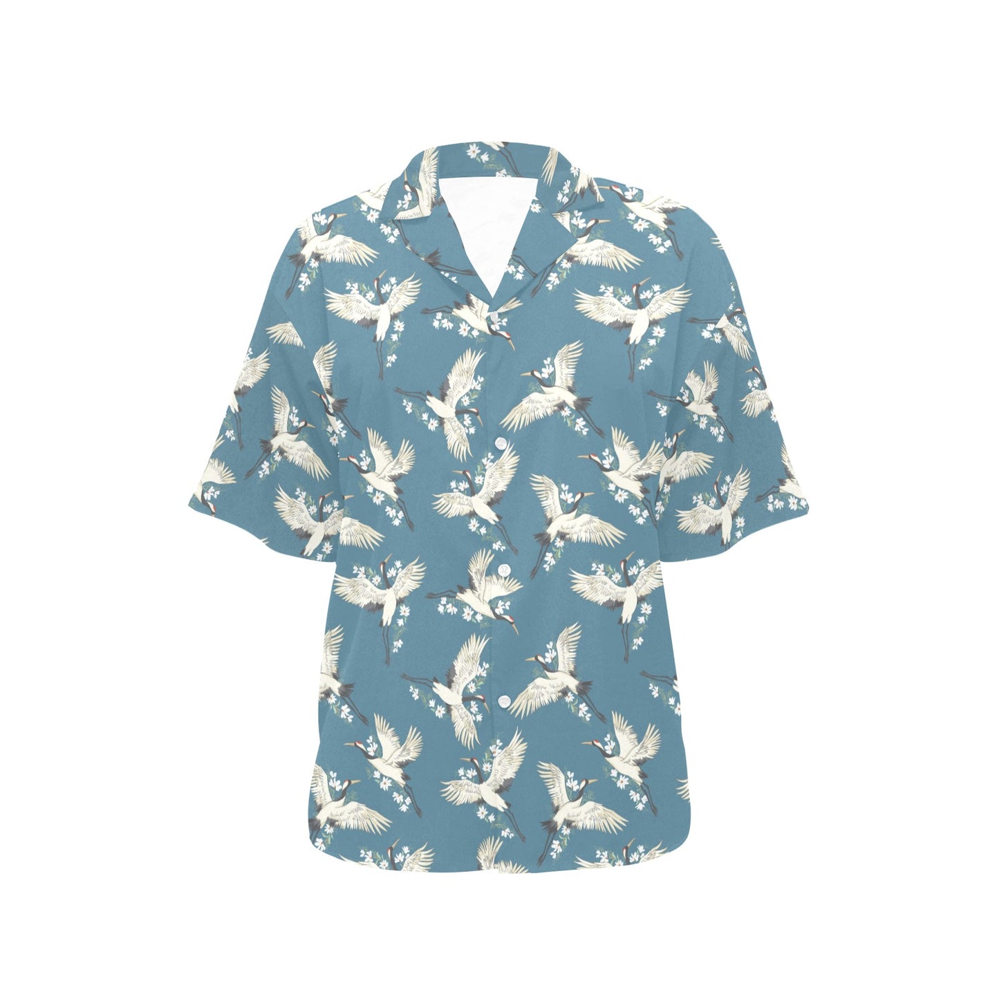 Crane Pattern Print Design 02 Women's Hawaiian Shirt