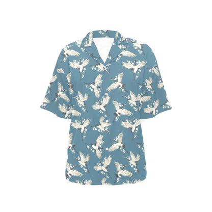 Crane Pattern Print Design 02 Women's Hawaiian Shirt