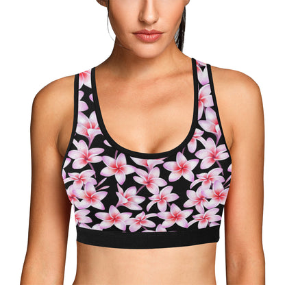 Pink Plumeria Pattern Print Design PM09 Sports Bra