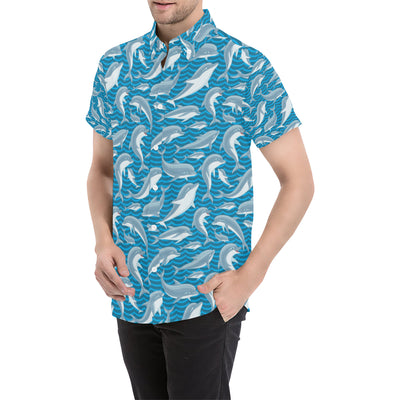 Dolphin Cute Print Pattern Men's Short Sleeve Button Up Shirt