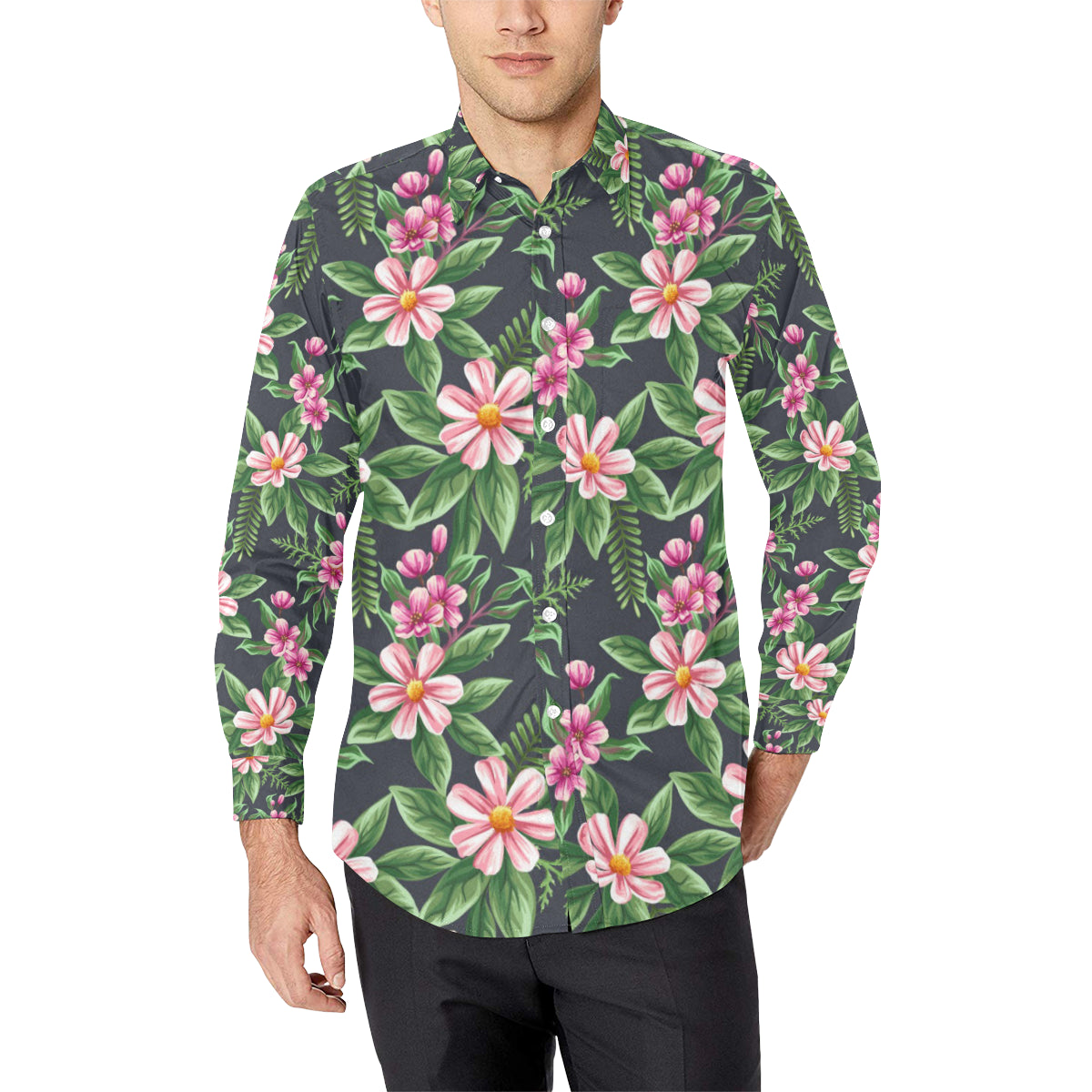 Summer Floral Pattern Print Design SF010 Men's Long Sleeve Shirt