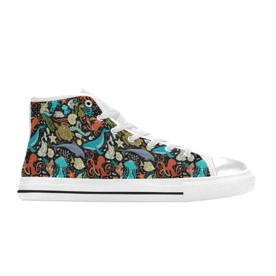 Underwater Animal Print Design LKS301 High Top Women's White Shoes