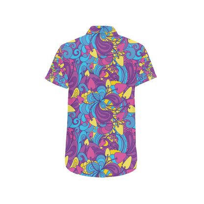 Psychedelic Mushroom Pattern Print Design A03 Men's Short Sleeve Button Up Shirt