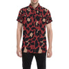 Cheetah Red Print Pattern Men's Short Sleeve Button Up Shirt