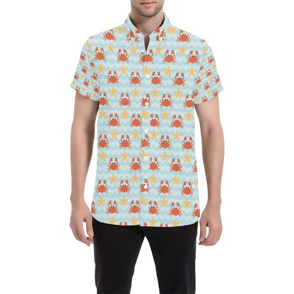 Crab Pattern Print Design 03 Men's Short Sleeve Button Up Shirt