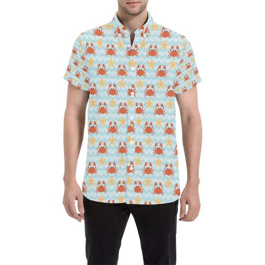 Crab Pattern Print Design 03 Men's Short Sleeve Button Up Shirt