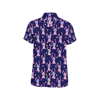 Rabbit Baby Pattern Print Design RB015 Men's Short Sleeve Button Up Shirt