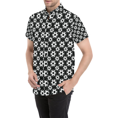 Soccer Ball Black Print Pattern Men's Short Sleeve Button Up Shirt