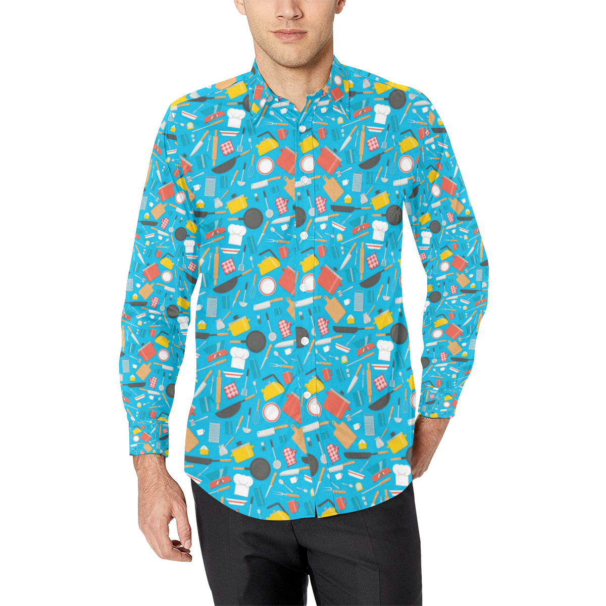 Cooking Kitchen Tools Pattern Print Design 03 Men's Long Sleeve Shirt
