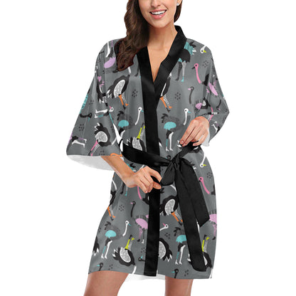 Ostrich Pattern Print Design 01 Women's Short Kimono