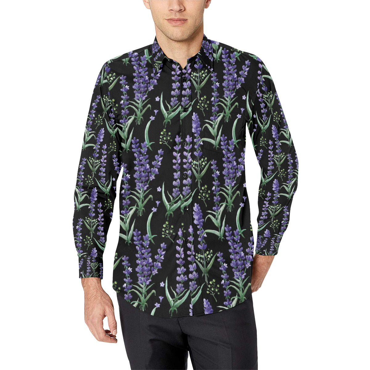 Lavender Pattern Print Design LV01 Men's Long Sleeve Shirt