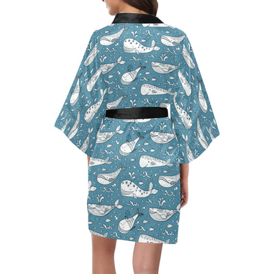 Humpback Whale Pattern Print Design 03 Women's Short Kimono