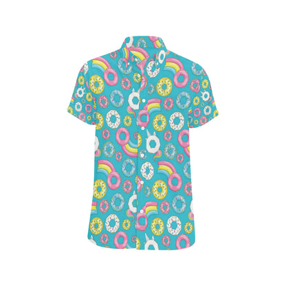 Donut Pattern Print Design DN013 Men's Short Sleeve Button Up Shirt