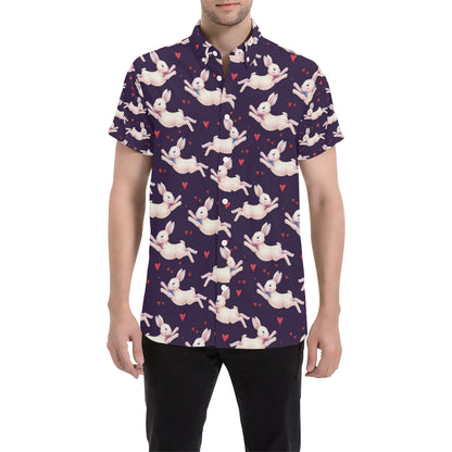 Rabbit Pattern Print Design RB016 Men's Short Sleeve Button Up Shirt