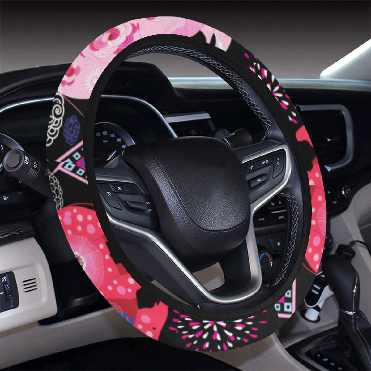 Pink Elephant Pattern Steering Wheel Cover with Elastic Edge