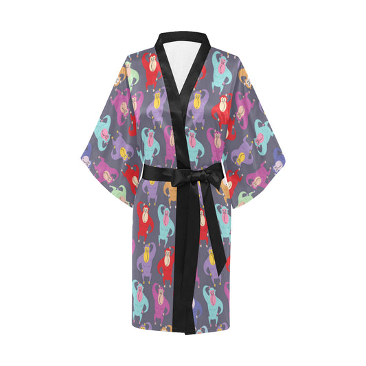 Chimpanzee Pattern Print Design 03 Women's Short Kimono