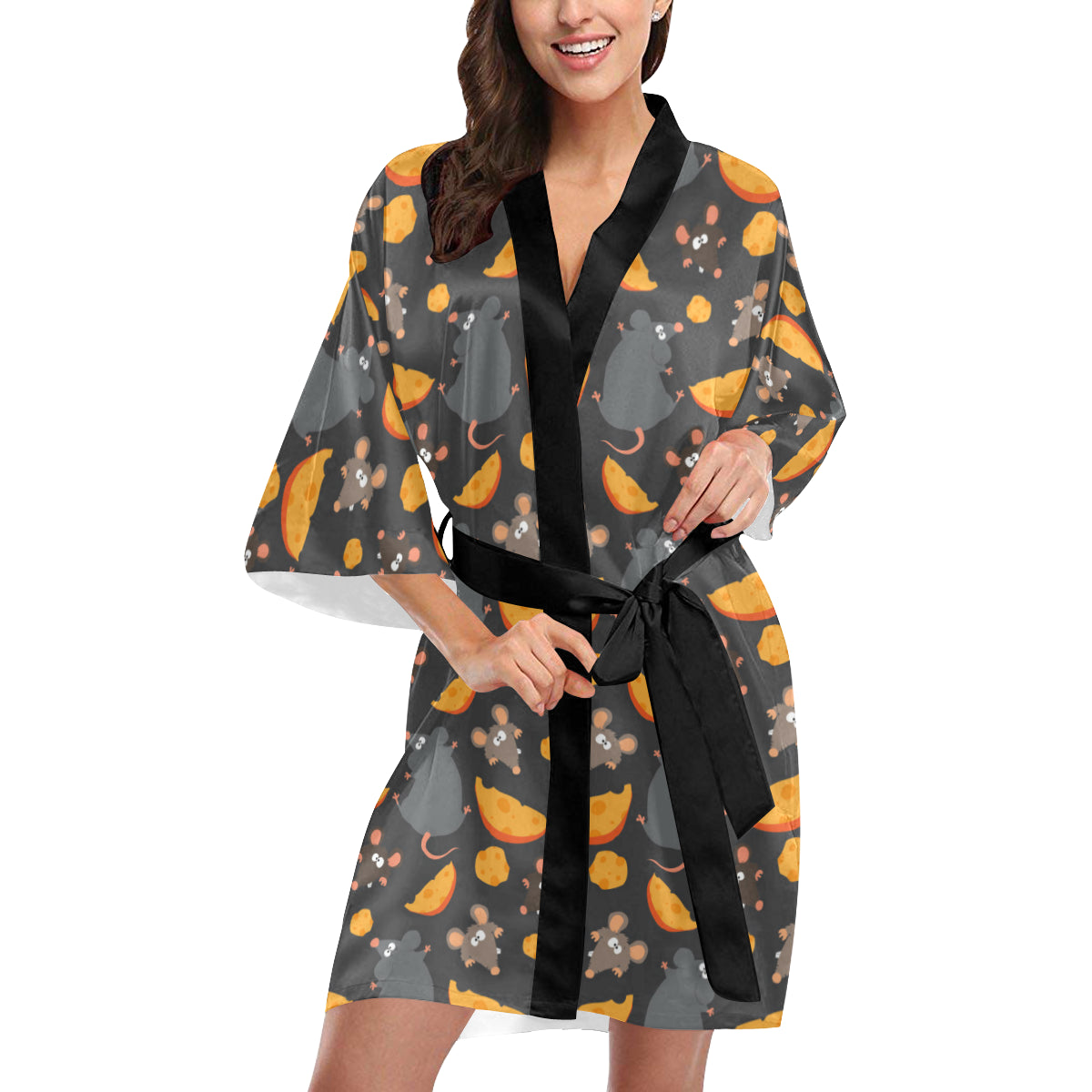 Rat Pattern Print Design 04 Women's Short Kimono