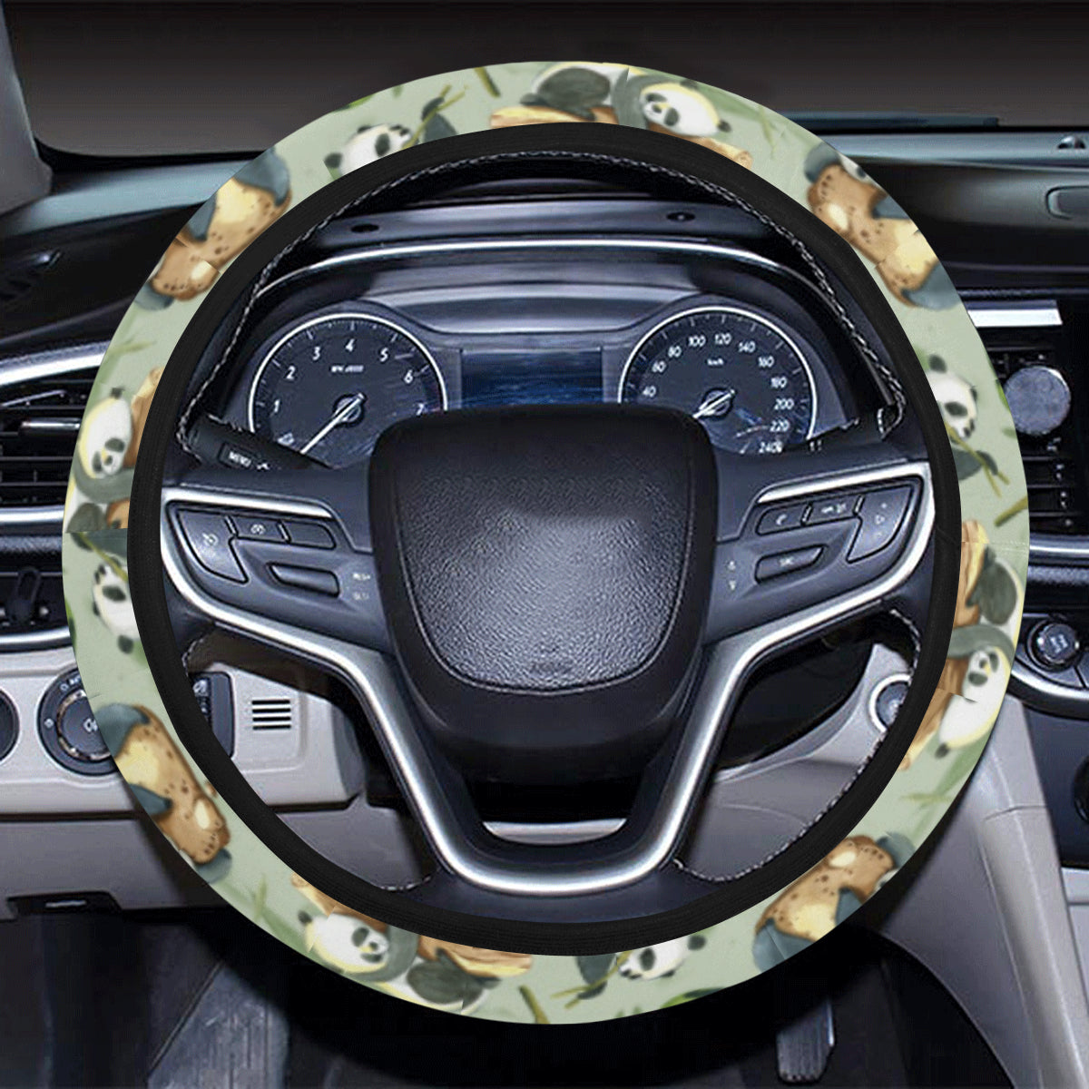 Panda Bear Design Bamboo Print Steering Wheel Cover with Elastic Edge