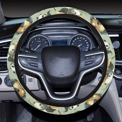 Panda Bear Design Bamboo Print Steering Wheel Cover with Elastic Edge