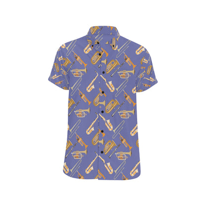 Trombone Pattern Print Design 02 Men's Short Sleeve Button Up Shirt