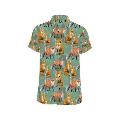 Fox Autumn leaves Themed Men's Short Sleeve Button Up Shirt