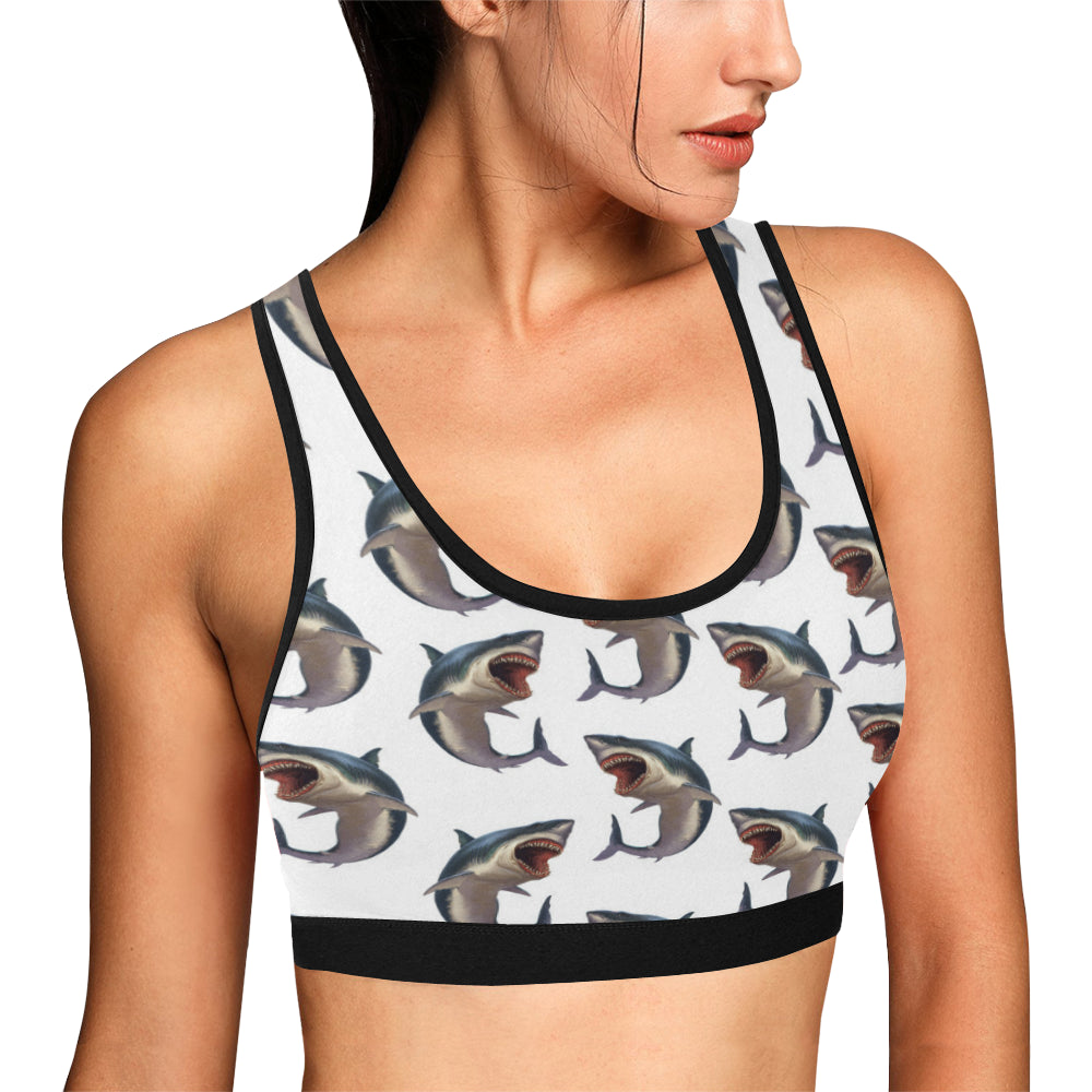 Great White Shark Pattern Print Design 03 Sports Bra