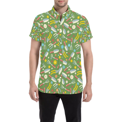 Gardening Pattern Print Design G06 Men's Short Sleeve Button Up Shirt