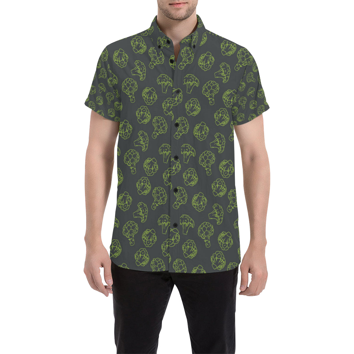 Broccoli Pattern Print Design 01 Men's Short Sleeve Button Up Shirt