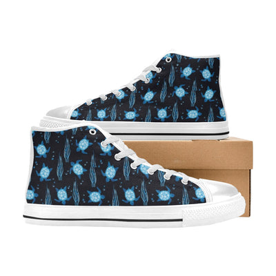 Sea Turtle Print Design LKS3013 High Top Women's White Shoes