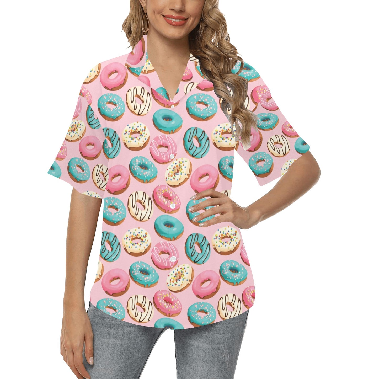 Donut Pattern Print Design DN06 Women's Hawaiian Shirt
