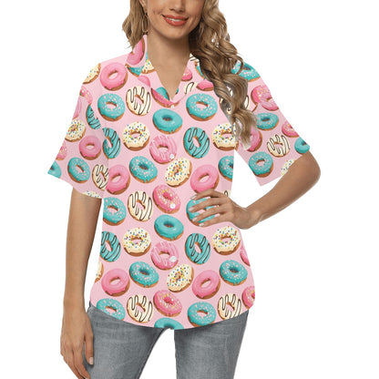 Donut Pattern Print Design DN06 Women's Hawaiian Shirt